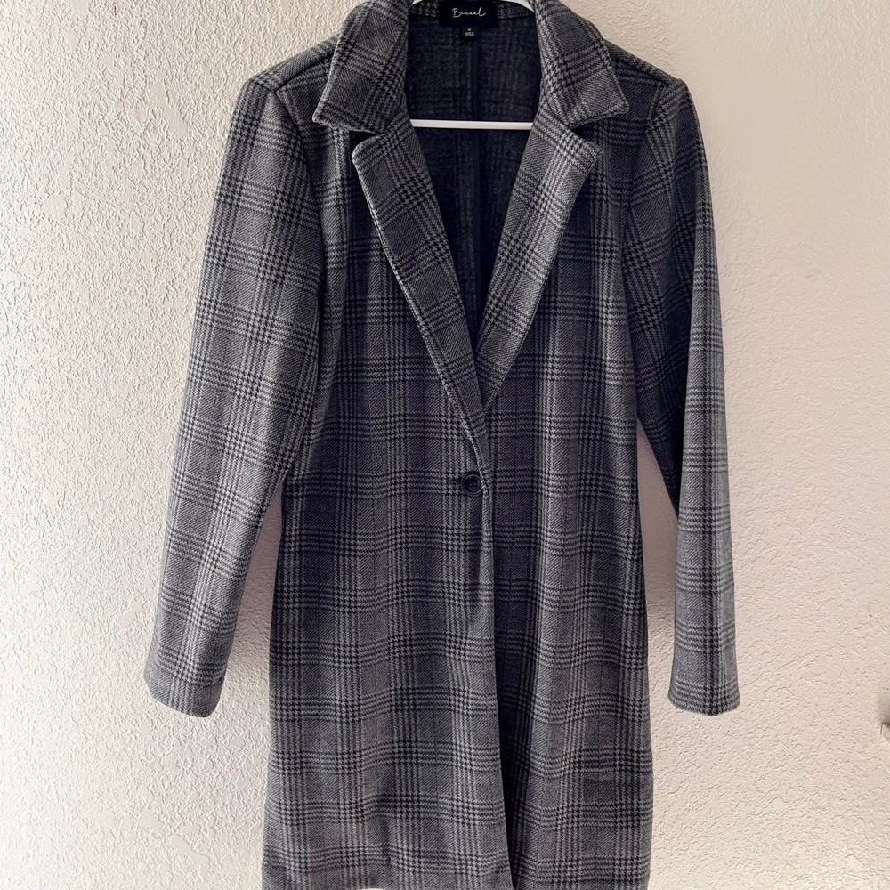 Grey Houndstooth Long Coat M - image 1